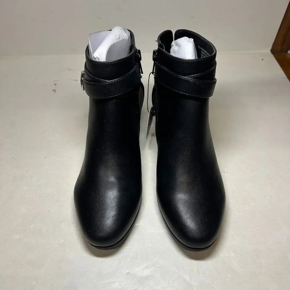 Giani Bernini Womens 6.5 M Black Cherub Faux Leather Wedge Heel Booties NIB QI5